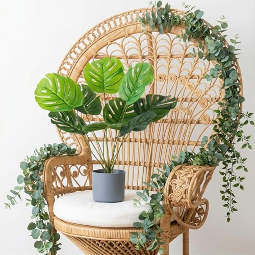 Suncalla 5 Pcs 11 inch Artificial Potted Tropical Plants Indoor Small Faux Monstera Plant in White Pebbles Pots Fake Greenery Table Centerpiece for Home Living Room Kitchen Office Shelf Bedroom Desk