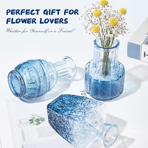 12 Pack Glass Bud Vase Set, Small Flower Vase Set Bud Vases for Wedding Centerpiece Table Decor, Vintage Small Vases for Room Home Dining Party Table Center Decor (Blue Set, 12 Pack) - color: Blue Set, size: 12 Pack
