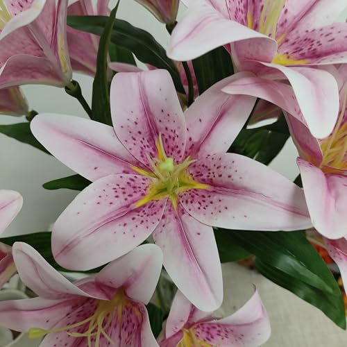 Light Purple Lillies Artificial Flowers, 6 Pcs Faux Lily Flowers,23 Inch Long Stem Tiger Lily Branch with 3 Full Blooms and 4 Leaves, Latex Real Touch Lilium Flower for Wedding Bouquet - color: Light Purple