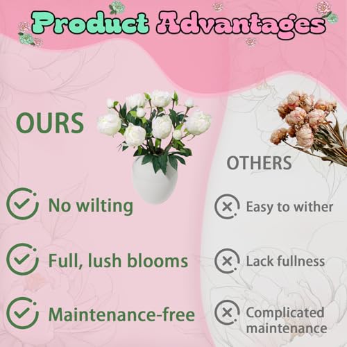 ucky 6PCS White Peonies Artificial Flowers, Realistic 2 Heads Silk Peonies with Stems & Buds, 17.51" Faux Peony Bouquets for Wedding Centerpieces DIY Home Table Vase Decor - color: White