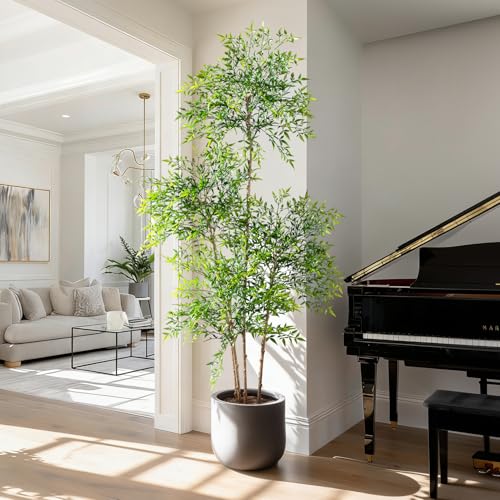 Big Fake Nandina Trees Plastic plantas Large Artificial Tree Indoor Outdoor Realistic Floor Plants Faux Bamboo Plant for Home Living Room Corner Office Patio Porch Bonsai Decor Housewarming Gift - color: Green, size: 6ft 7in