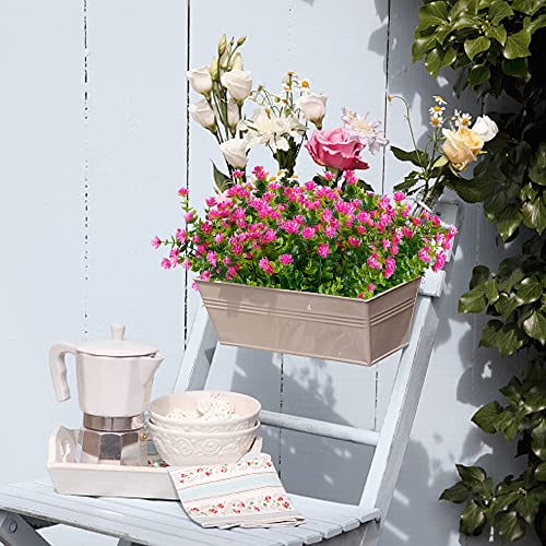6 Bundles Artificial Flowers, Fake Artificial Greenery UV Resistant No Fade Faux Plastic Plants for Wedding Bridle Bouquet Indoor Outdoor Home Garden Kitchen Office Table Vase(Pink) - color: Pink
