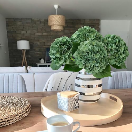 JINWOE Dark Forest Green Silk Hydrangea Artificial Flowers, 4Pcs 22Inch Full Fake Artificial Hydrangeas with Stems for Bouquet Table Centerpieces Home Decoration Porch Outdoor - color: Dark Green