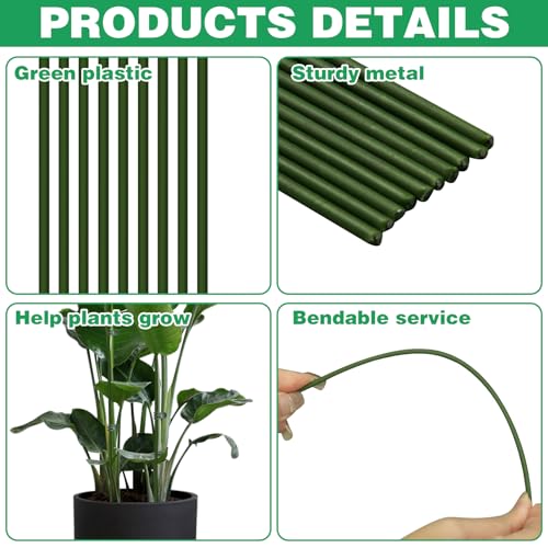 10pcs Green Plant Support Stakes with 15pcs Clips, Bendable Stakes for Tall Plants, Indoor & Outdoor Use - color: 25PCS
