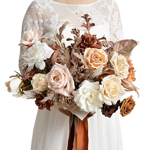 Ling's moment 13 Inch Artificial Wedding Bouquets for Bride Bridal Bouquet Bridesmaid Bouquet Tossing Bouquet for Wedding Ceremony Anniversary Bridal Shower - color: Or-rust & Sepia, size: Small 13 Inch