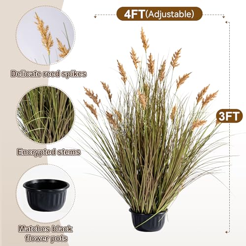 Faux Plastic plantas Synthetic Pampas Grass Indoor Outdoor Realistic Floor Plants pet Friendly Fake Grass for Home Office Wedding para Patio Front Artificial Grass Decor Housewarming Gift - color: 19 Heads, size: 3FT