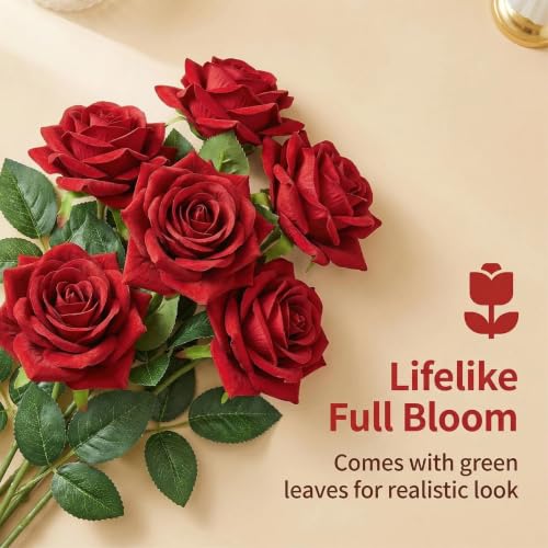 Red Artificial Roses Bulk,4in Large Fake Velvet Roses Faux Giant Flowers(50 - color: Red