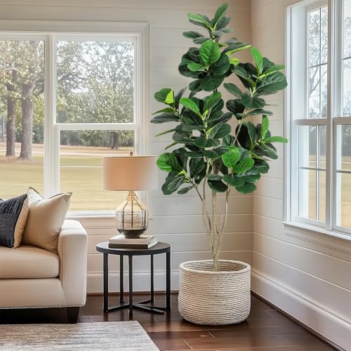 IDEALHOUSE 6FT Artificial Fiddle Leaf Fig Tree, Fake Fiddle Leaf Fig Plant with Realistic Leaves, Potted Faux Tree for Indoor Home Office Living Room Decor, 72 Inch - size: 6ft