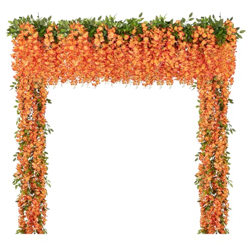 U'Artlines 10Pcs 7.2 Ft/Piece Artificial Wisteria Garland Silk Fake Orange Wisteria Flowers Hanging Greenery Vines Garlands Rattan for Home Garden Wedding Arch Party Indoor Outdoor Décor - color: Orange