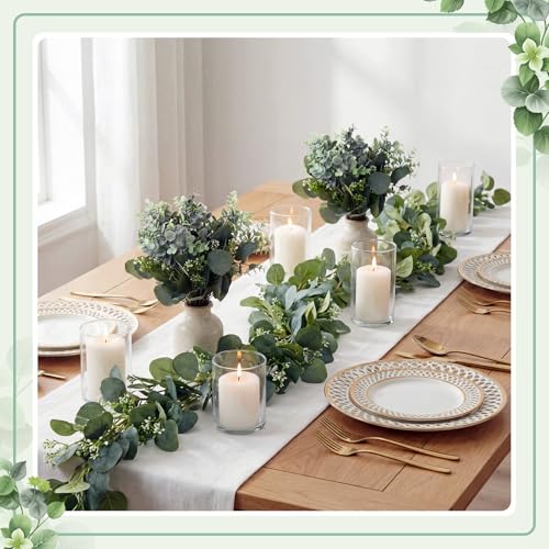 20 Pcs Eucalyptus Leaves Stems and Eucalyptus Garland 6.56 ft Artificial Silver Dollar Leave Picks Faux Branches Greenery Bouquet for Front Door Wedding Centerpiece Arch Wall Decoration Vase Filler
