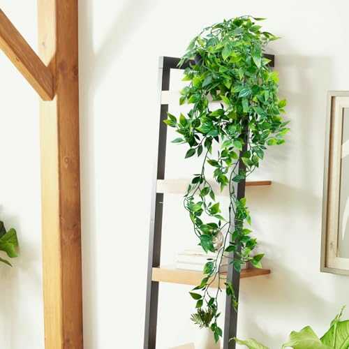 LOYWREE 3 Pack Small Artificial Hanging Mandala Plant with Pot Faux Plants Indoor Fake Small Potted Plant 28.7-In Long Faux Vine Shelf Decor Ideal for Indoor Outdoor Home Office Decoration (Black Pot) - color: Mandala, size: 3Pack