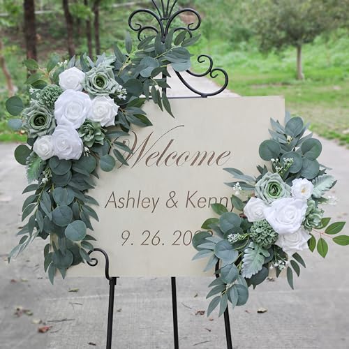 ponatia Wedding Arch Flowers (Pack of 2), Artificial Sage Green Wedding Flowers for Wedding Welcome Signs Decorations and Flower Arch for Wedding Ceremony Reception (Sage Green) - color: Sage Green
