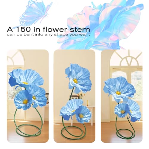 Wedding Reception Decor Giant Artificial Flowers - Large Flower Realistic Paper Flowers for Wedding Ceremony Arch Party Garden Home Decor Indoor Decorations 3 Pack (Blue) - color: Blue Poppy