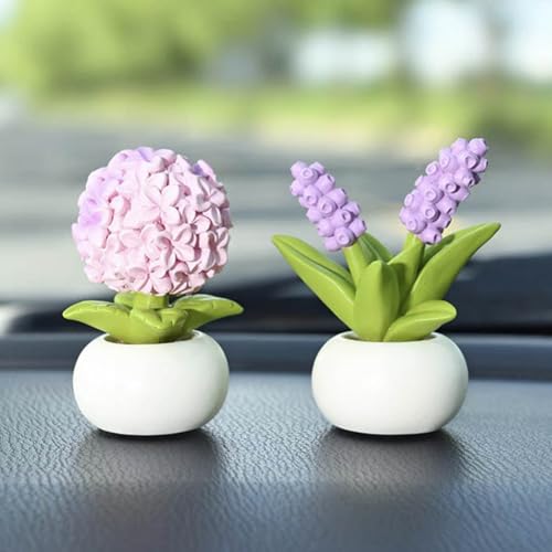 Resin Hydrangea Flower with Pot Mini Artificial Hydrangea Potted Plant Resin Figurines Flowers for Car Dashboard Bathroom Home Kitchen Rustic Table Centerpiece Shelf Decor,Pink - color: Hydrangea