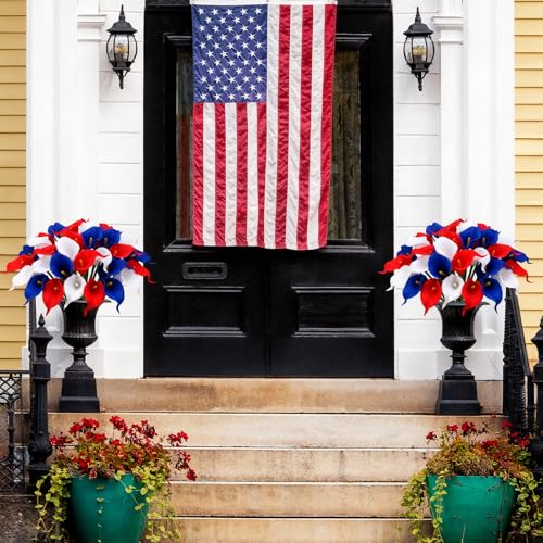 Hoteam 36 Pcs 4th of July Artificial Flowers Red White and Blue Decoration 250th Anniversary Patriotic Calla Lily Picks Decorations Independence Day Memorial Day Table Decor (Red,White,Blue) - color: Red,white,blue