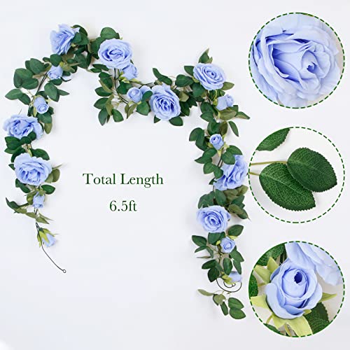 TELDRASSIL 4Pcs(26 FT) Artificial Rose Vine Fake Flower Garland Fake Silk Rose Hanging Vine for Wedding Party Background Arch Garden Background Decoration (Blue) - color: Blue