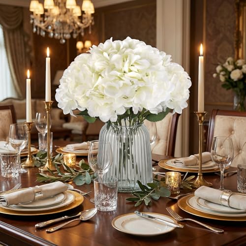 2Bouquets Artificial Fake Flowers Plants Silk Hydrangea Arrangements Wedding Bouquets Decorations Plastic Floral Home Kitchen Garden Party Festival Bar DIY(White,5 Flower Heads) - color: White,5 Flower Heads