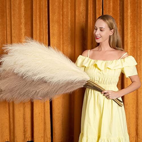 Faux Pampas Grass 8 Stems, Artificial Pampas Grass - 43 inch Extra Large Pompass Grass Tall Pompous Boho Flower Arrangement and Floor Vase Filler Home Decor for Room Wedding Party - color: 4 Beige+4 Taupe