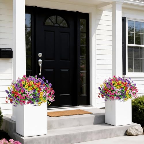 20 Bundles Artificial Flowers for Outdoors, Fake Silk Flowers UV Resistant Faux Realistic Plastic Plants for Spring Summer Porch Patio Garden Planter Window Box Home Decor, Multi Color - color: Multi Color