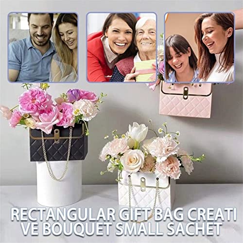 NADUSEP 4 PCS Flower Paper Gift Bag, Bouquet Storage Bucket Florist Handbag with Metal Chain Flower Boxes, Gift Wrap Bag for Arrangements Graduation Wedding Birthday Anniversaries Party, Valentine's Day, Mother's Day Bridal Shower, Anniversary, Thanksgivi