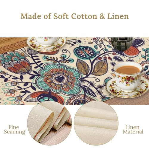 Boho Floral Table Runner Abstract Minimalist Flowers Art Printed Dinner Runner for Home Kitchen Dining Table Decor Fabric 1 Panel W13xL36in - color: Flower-1, size: 13"W x 36"H