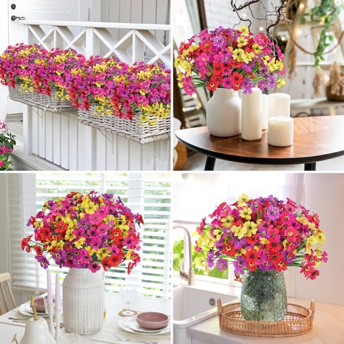 Ouddy Decor 24 Bundles Artificial Flowers for Outdoors Fake Silk Flowers UV Resistant Faux Plastic Plants for Indoor Outdoor Vase Box Garden Porch Window Box Home Spring Summer Decor, Multicolor - color: Multi Color, size: 24 Bundles