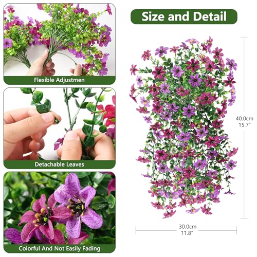 Homsunny Artificial Faux Hanging Flowers Plants for Outdoor Summer Decoration, 2 PCS Fake Silk Flowers for Outside Daisy Planter UV Resistant Look Real for Patio Porch Home Decor(Mix Purple) - color: Mix Purple