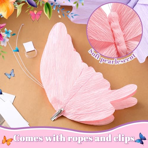 3 Pcs 3D Large Hanging Butterfly Decorations Large Butterfly Birthday Party Decorations 3D Crepe Paper Decoration for Wedding Party Birthday Baby Shower Garden(Purple, Pink, White,11inch,20 Inch) - color: Purple, Pink, White, size: 11inch,20 Inch