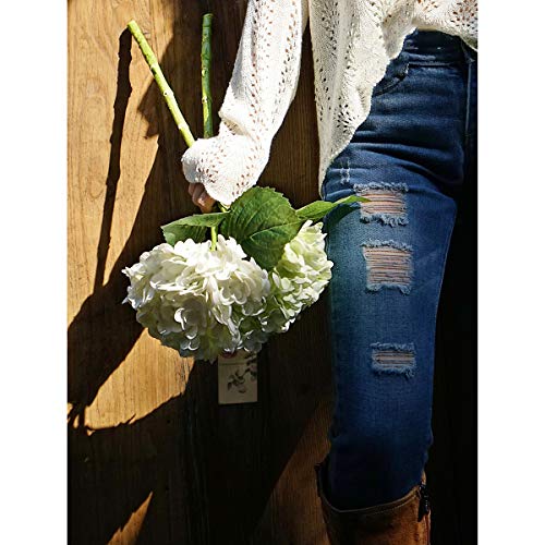 FiveSeasonStuff Real Touch Silk Hydrangea Flowers, 2 Large Long Stem Artificial Flowers for Floral Arrangements (Mixed Summer White & Spring Green) - color: Mixed Summer White + Spring Green