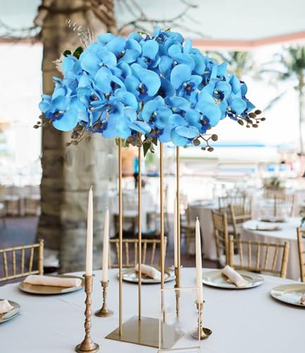 38 Inch Blue Orchids Artificial Flowers 6 PCS Fake Orchids Velvet Silk Orchids Faux Orchid Flowers Long Stem Artificial Flowers for Tall Vase for Home Wedding Decoration(Cyan Blue) - color: Cyan Blue