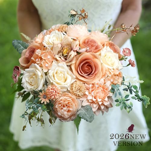 Champagne Artificial Flowers Rose Combo Silk Mix Fake Flowers with Stem for DIY Wedding Arch Bridal Bouquets Baby Shower Centerpieces Party Wall Home Decorations - color: Orange&champagne