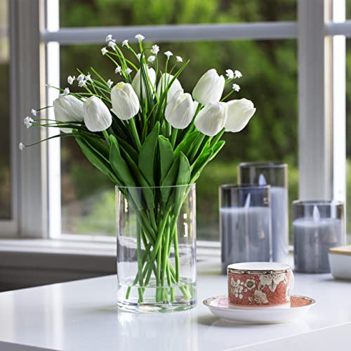 Enova Floral Clear Glass Cylinder Vase 4 x 6 Inches Round Flower Vase, Pillar Candle Hurricane Floating Candle Holder Vase, Small Floral Glass Vase for Decoration Home, Wedding Centerpiece (1 Piece) - size: 4W x 6H