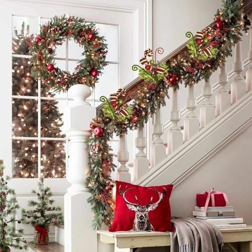3 Pack Artificial Christmas Floral Picks Lime Green Red Berry Stems Xmas Tree Branches with Glitter Ball for Party Flower Arrangement Centerpieces (Green) - color: Green