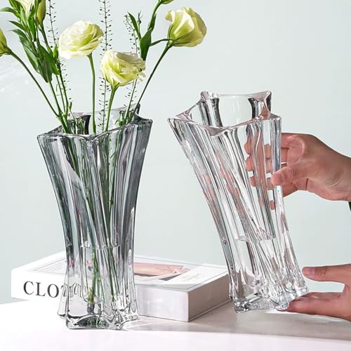 Crystal Glass Vase – Heavy Crystal Vase for Flowers with Weighted Bottom, Thick Durable Decorative Vases for Modern Home Decor, 9.8″ 3.5lb Clear Centerpiece (Smoke Gray X 2) - color: Smoke Gray X 2