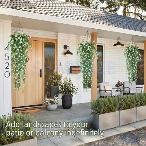 76cm Artificial Eucalyptus Flower Rattan Green Fake Plant Lvy DIY for Indoor Outdoor Wall House Weddings Patios Porches Decor (White) - color: White