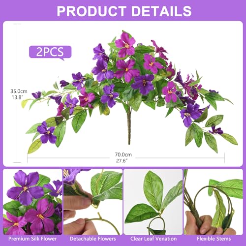 Homsunny Artificial Fake Flowers Plants Outdoor, 2PCS Realistic Faux Silk Flowers UV Resistant Fake Outdoor Flowers for Spring Outside Porch Garden and Home Patio Yard Decor (Light Purple Red) - color: B02 Double Orchid