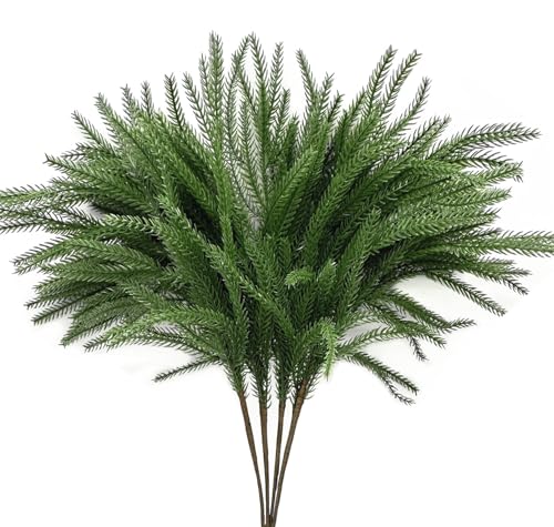 Artificial Norfolk Pine Branches, Fake Plants Christmas Stems 18 Inch, Lifelike Plastic Greenery Decoration Faux Pine Picks for Xmas DIY Shrubs for Indoor Outdoor Home Garden Decor - Dark Green 4 Pack - color: Norfolk Pine Branches / Dark Green 4 Pcs