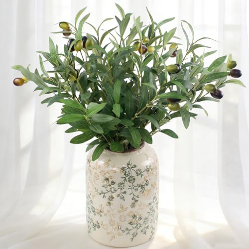 Artificial Olives Plants Stems for Vase, 4 Pcs Fake Greenery Olive Branches Stems Faux Green Plants Leaves for Table Desk Livingroom Kitchen Indoor Home Decor - color: 4p