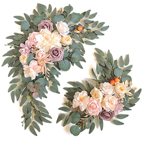 Faux Flower Swag Set of 2 for Wedding Welcome Signs Floral Swag Wedding Reception Ceremony Signs Decor (Champagne) - color: Champagne