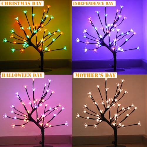 48 LED Cherry Blossom Tree Light, Color-Changing Cherry Flower Lamp，Artificial Bonsai Tree with Remote Lit Centerpieces Christmas Tabletop Night Lights for Halloween Wedding Party Home Decor