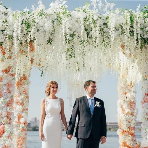 48Pcs Artificial Wisteria Hanging Flowers, 3.6Ft/Pcs White Fake Wisteria Garland for Wedding Party Home Garden Indoor Outdoor Decoration - color: White, size: 48Pcs