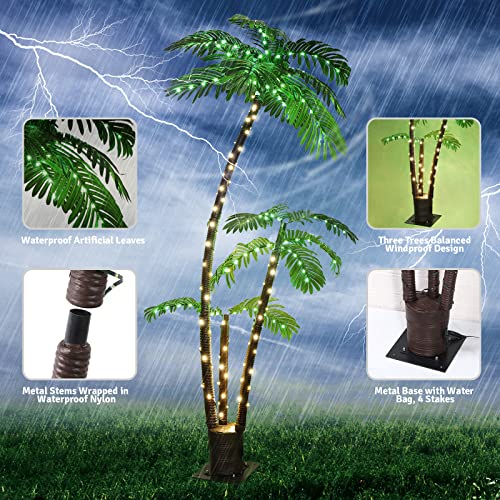 OUSHENG Lighted Palm Tree Bar Outdoor Christmas Decorations Decor, Light Up LED Artificial Fake Faux Trees Lights for Outside Patio Yard Pool Porch Deck Party Tropical, 6FT - size: 6ft