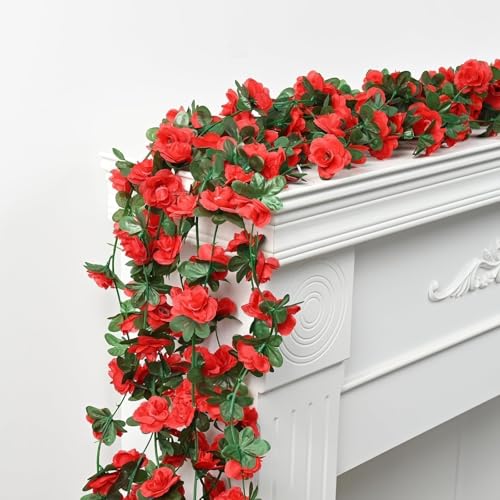 Sherika 9 Pcs 72FT Artificial Flower Garland, Fake Red Roses Vines Hanging Silk Flowers Faux Floral Garland for Wedding Arch Room Wall Backdrop Bedroom Centerpieces Mothers Day Decorations - color: Red