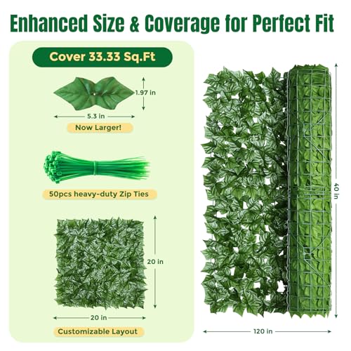KASZOO Artificial Ivy Privacy Fence Screen - 120x40in Artificial Faux Privacy Fence Panel Artificial Green Wall Balcony Privacy Screen Decoration for Patio, Balcony, Wall, Backyard Indoor Outdoor - size: 120 in x 40 in - Maple Leaf