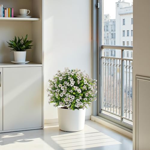 24" Artificial Potted Plants Outdoor Set of 2, UV Resistant Faux White Daisy Mums Flowers with Eucalyptus, Decorative Plants in Pots for Front Porch, Patio & Entryway - color: White, size: 24in Daisy Eucalyptus