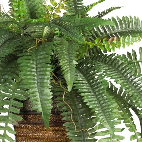 Nearly Natural Boston Fern with Wicker Basket Artificial Plant