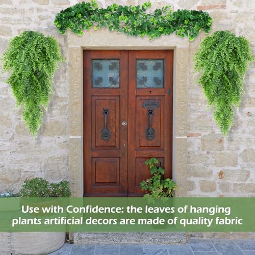 Hoteam 12 Pcs Artificial Hanging Plants 32 Inch Fake Ivy Vines with Fake Leaves Patio Artificial Plants Greenery for Living Room Indoor Outdoor Wall, No Basket (Eucalyptus,Persian Grass) - color: Eucalyptus,persian Grass