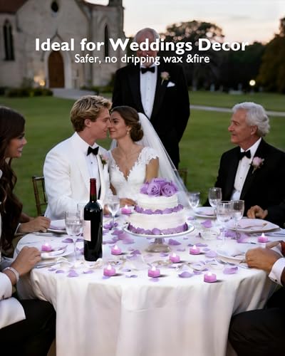 Amagic 2000 Pieces Light Purple Artificial Rose Petals with 24 Light Purple LED Tea Lights, Rose Petals and Candles Set for Proposal, Anniversary, Romantic Night, Wedding Decor - color: 24 Pcs Light Purple Candles + 2000 Pcs Light Purple Petals