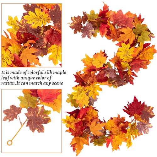 Fall Maple Leaf Garland, 2PCS Thanksgiving Artificial Hanging Fall Leave Vines, Yellow Fall Floral Garlands Halloween Autumn Decor for Home Wedding Party (11.8FT) - color: 2 Yellow