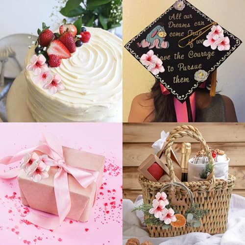 SITUMEIZI 100 Pcs Mini Pink Cherry Blossom Flowers Head Artificial Small Cherry Blossom Head Fake Mini Flowers for Wedding Decor, Graduation Cap, Cake, DIY Flower Wall Party Decor 1.6 inches - color: Pink-cherry